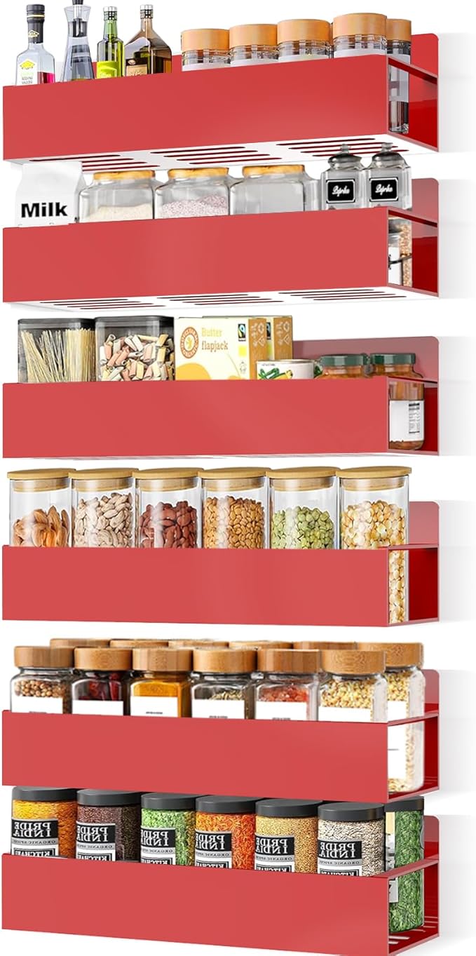 SMRCAD Magnetic Spice Rack for Refrigerator, 6pack Magnetic Shelf for Fridge Space Saving Seasoning Organizer for Kitchen storage Any Metal Surface No Drilling Needed (6pack-Red) - Image 8