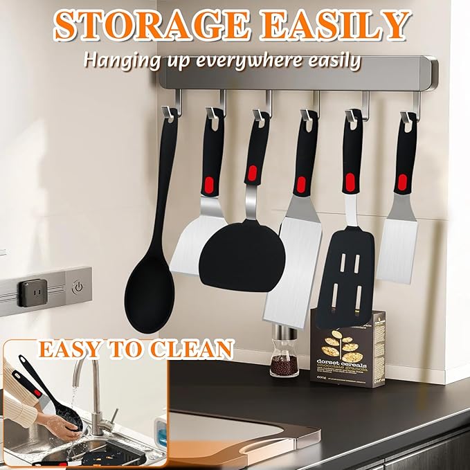 Spatula Set 6-Piece - kitchen utensils set cooking Stainless Steel Turner Set, 600°F Heat Resistant, Metal Spatulas for Griddle/Cast Iron & Nonstick Safe Silicone Tools for Egg, Pancake, Burger - Image 7