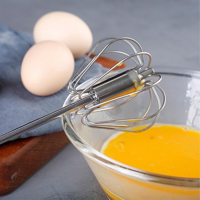 Semi-automatic Whisk, Stainless Steel Egg Beater, Versatile Milk Frother, Hand Push Rotary Whisks Mixer Stirrer for Blending, Whisking, Beating & Stirring (Silver 12+14in)