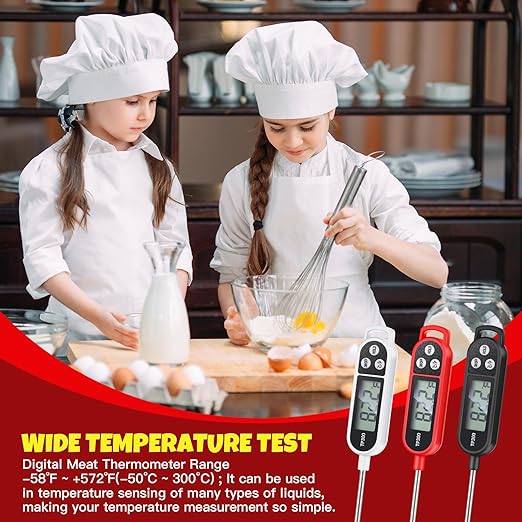 Copkim 6 Pcs Instant Read Meat Thermometer with Long Probe 9.65 Inch Kitchen Cooking Food Candy Waterproof Digital Thermometer for BBQ Water Milk Yogurt Liquid (Round&Square Ring,Black,White,Red) - Image 8