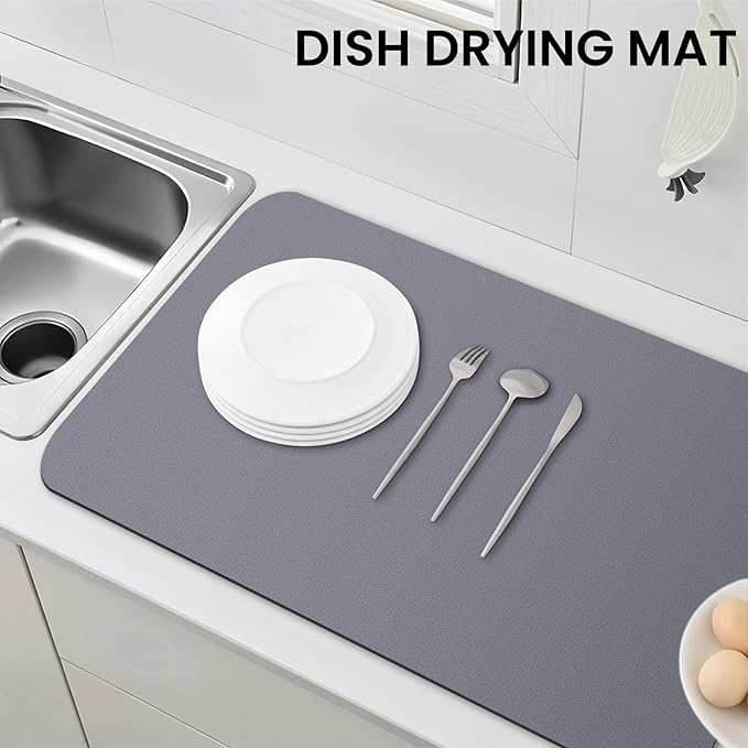 WISELIFE Dish Drying Mat Super Absorbent Drying Mat Large Dish Drying Mats for Kitchen Counter Easy Clean Dish Mat Kitchen Drying Mat18"x 32" Classic Grey - Image 7