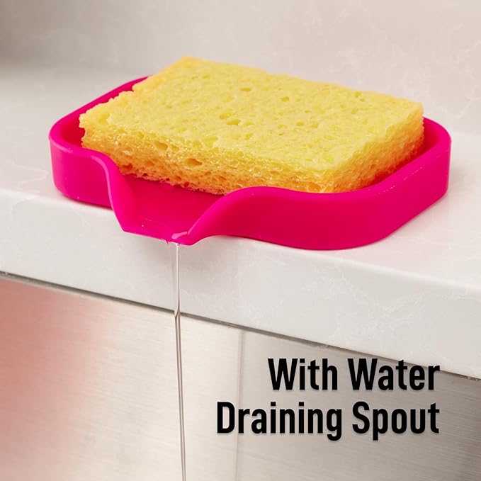 Zulay Kitchen Small Silicone Sponge Holder (4.9x3.3”) – Space-Saving Sink Organizer Tray for Sponge, Soap, Brush & More – Compact Non-Slip Dish for Kitchen & Bathroom (Dragon Fruit) - Image 8
