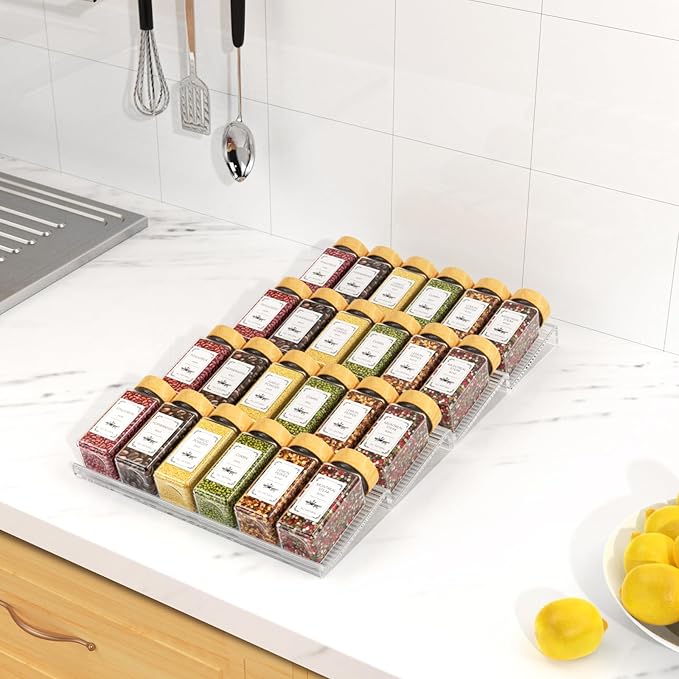 24 Spice Jars with Spice Drawer Organizer, 355 Spice Labels, 2 Pack Expandable From 11'' to 21'' Acrylic Spice Rack for Drawer, Seasoning Containers Storage Organization for Kitchen Cabinet Countertop - Image 7