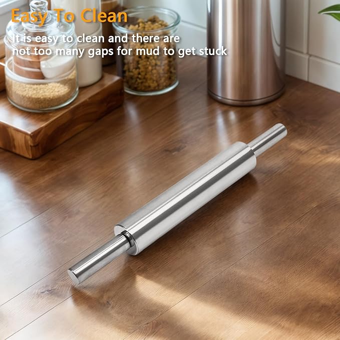 17-Inch Stainless Steel Rolling Pin for Baking - Heavy Duty Metal Dough Roller with Non-Slip Handles for Pizza, Chapati, Cookies & Pastry - Dishwasher Safe - Image 7