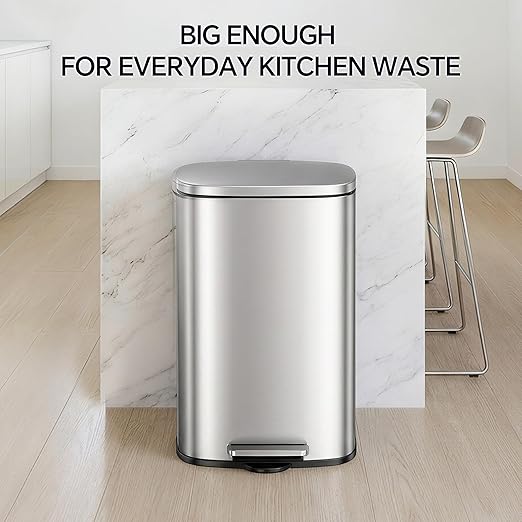 13 Gallon Trash Can (50L) and 1.6 Gallon (6L) Kitchen Trash Can Combo Set, Stainless Steel Garbage Can with Lid and Step-on Pedal, Soft Close Waste Bin with Inner Bucket for Home & Office - Image 8