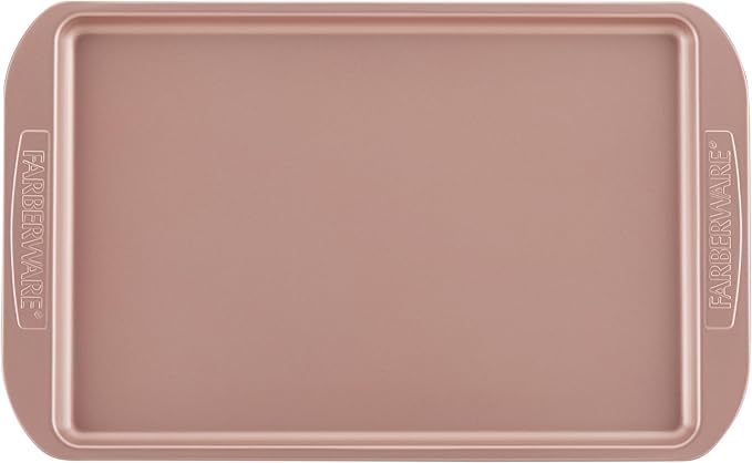 Farberware Nonstick Bakeware 10-Inch x 15-Inch Cookie Pan, Metal Baking Pan, Rose Gold