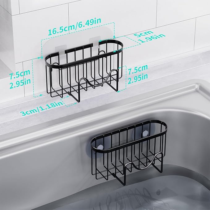 HapiRm Multifunctional Sponge Holder with Unique M-Shaped, Two Installation Methods Kitchen Sink Organizer, Rustproof Stainless Steel Sink Caddy -Black(2-Pack) - Image 7