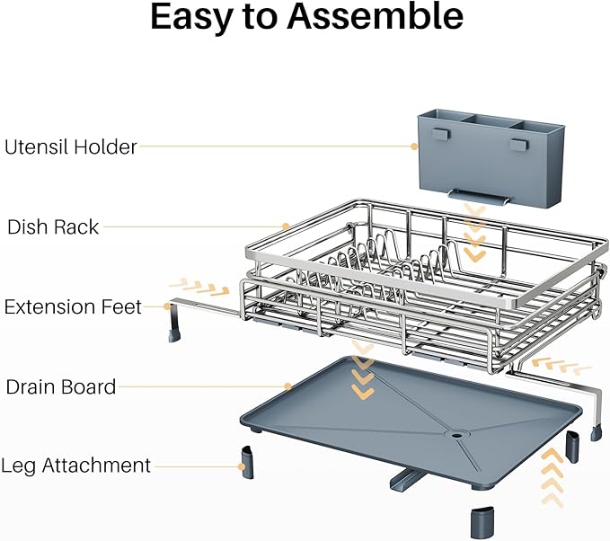 SNTD Dish Drying Rack - Extendable Dish Rack, Large Sink Drying Dish Drainer for Kitchen Counter, Stainless Steel Dish Strainer with Utensil Holder (Silver) - Image 8