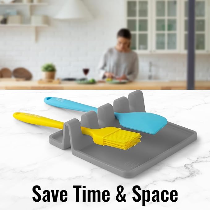 Zulay Silicone Utensil Rest - BPA-Free, Durable Spoon Rest with Drip Pad - Heat-Resistant Spoon Rest for Stove Top - Spoon Rest for Kitchen Counter - Kitchen Gadgets & Kitchen Utensils Holder - 2 Pack - Image 7