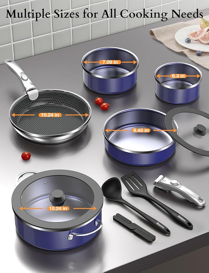 Pro DUXANO 12PC Nonstick Pots and Pans Set&Hybrid 3-Ply Stainless Steel Skillet, High Heat Sear&Fry, 2-Layer Ceramic Induction Cookware, 9H Scratch-Resistant&Anti-Warp,PFAS Free,All Cooktop/Dishwasher