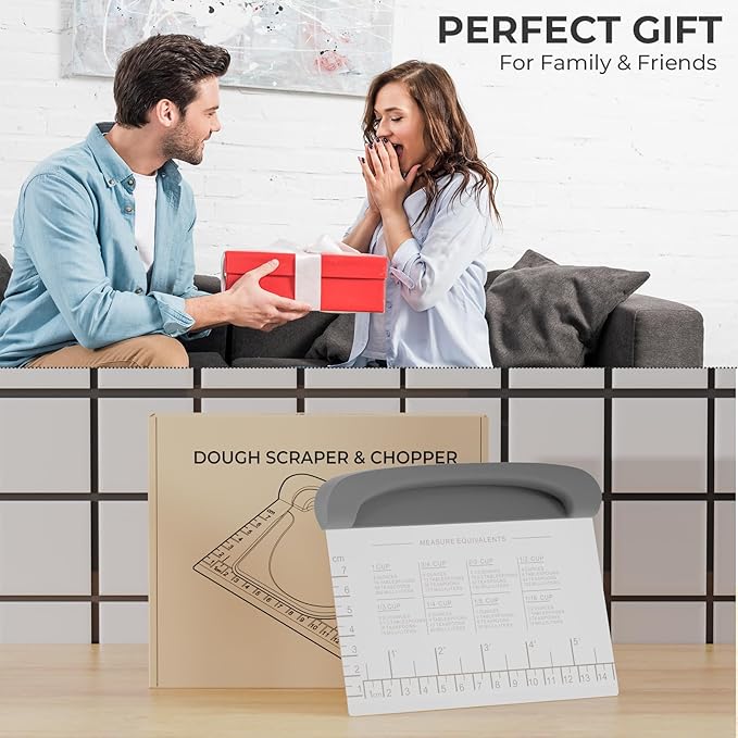 Bench Scraper Dough Cutter Tool - Pastry Scraper for Bread Cake Pizza, Bench Knife Kitchen Dough Scraper for Baking, Stainless Steel Food Scraper with Grip Handles & Measuring Scale, Grey - Image 6
