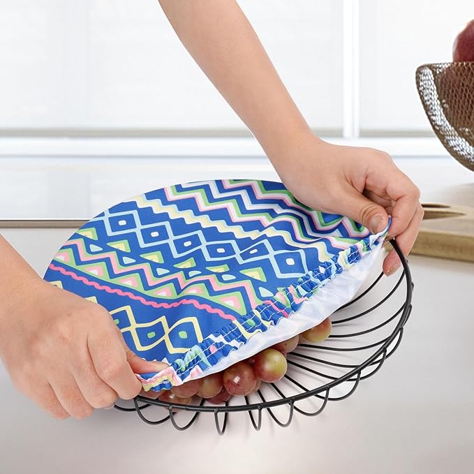 10Pcs Reusable Bowl Covers in 5 Sizes - Elastic Fabric Food Storage Lids for Bread Proofing, Dough, Sourdough & Leftovers - Eco-Friendly Stretch Covers for Kitchen, Baking, Picnic,Red& Blue