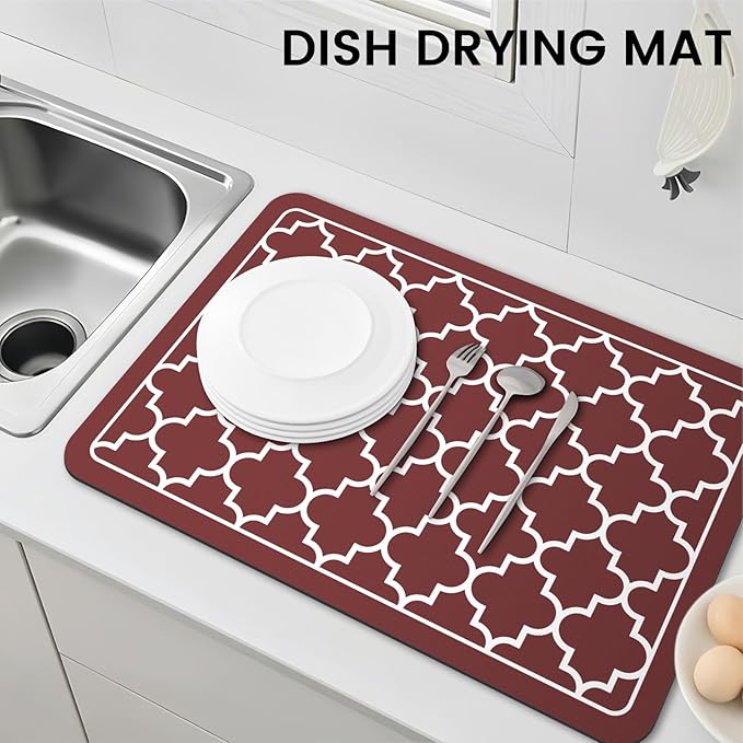 WISELIFE Dish Drying Mat Super Absorbent Drying Mat Large Dish Drying Mats for Kitchen Counter Easy Clean Dish Mat Kitchen Drying Mat16"x 24" Stylish Red - Image 7