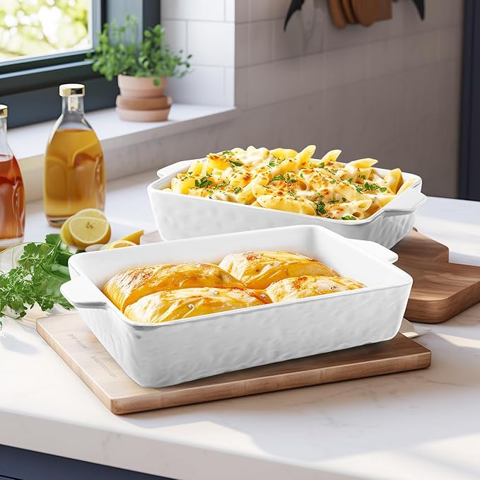 Casserole Dishes for Oven, Ceramic Baking Dishes, Lasagna Pan with Handles, Porcelain Baking Pan Deep, Bakeware for Baking, Cooking, Wedding Gift, Set of 3 (11.6" x 7.8", White) - Image 9
