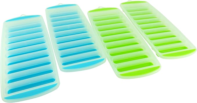 Meadow Lane Ice Stick/Cube Tray, Teal Blue, 1-Tray (4-Pack, 2 Green / 2 Blue), Narrow and Long for Sports Bottles