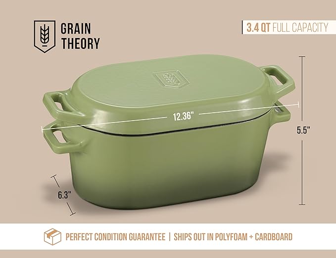 Kook Dutch Oven, for Bread Baking, Sourdough Loaf Pan, Dual Handles, Enameled Cast Iron, with Sling, Dishwasher Safe, Oven safe 500F, 3.4 Qt, Sage Ombre - Image 8