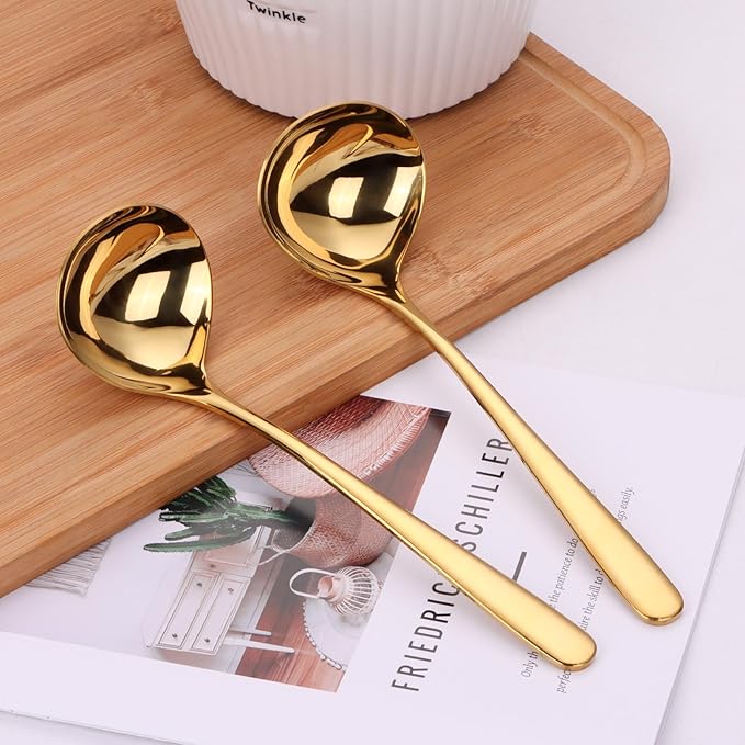 9.5 Inch Gold Ladle Spoons SUS304 Stainless Steel Soup Ladle 2 oz. Gravy Sauce Kitchen Ladle for serving(Set of 2) - Image 7
