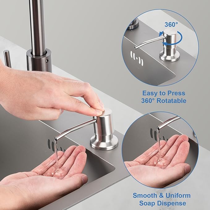 Husfunov Soap Dispenser for Kitchen Sink, Built in Sink Soap Dispenser (Brushed Nickel), Countertop Dish Soap Dispenser Stainless Steel Pump with 47" Extension Tube kit, No Need to Frequent Refills - Image 6