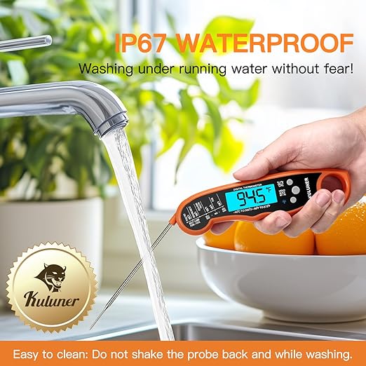 KULUNER TP-01 Waterproof Digital Instant Read Meat Thermometer with 4.6 Folding Probe Backlight Calibration Function for Cooking Food Candy, BBQ Grill, Liquids,Beef(Orange) - Image 6