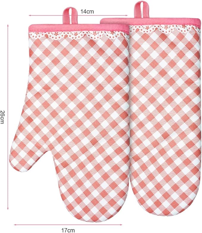 AUAUY Pink Oven Mitts, Kitchen Mittens, 392F Heat Resistant Non-Slip Gloves for Cooking, Baking, BBQ, Grilling - Cotton Infill, 1 Pair - Image 8