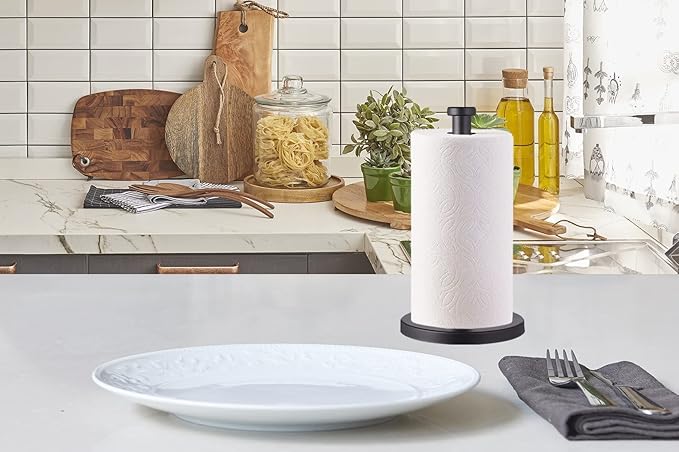 Black Standing Paper Towel Holder for Kitchen& Bathroom Countertop,Under Counter, Table Or BBQ, Standard or Jumbo-Sized Roll Paper (with Stainless Steel Base) - Image 8