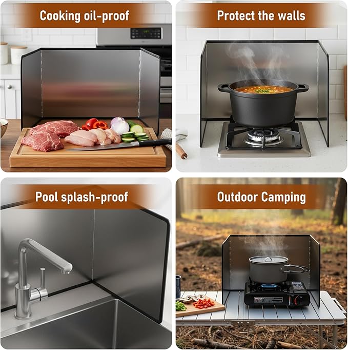 SHENLIU 3 Sided Splatter Guard, Anti Splatter Shield Stainless Steel Oil Splatters Guard for Stove Top, Foldable Grease Splatters Screen, Nonstick Oil Stove Heat Insulation Board for Cooking - Image 7