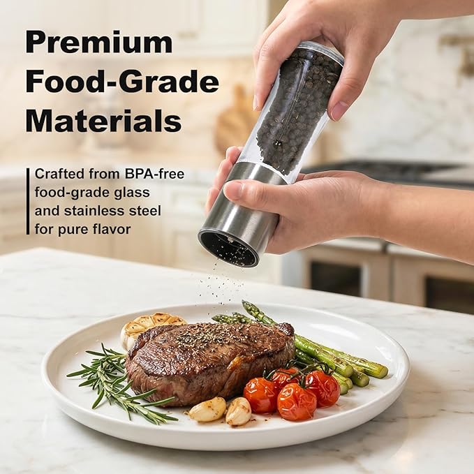 Aelga Pepper Grinder with Silicone Funnel - 4oz Glass Manual Mills with Adjustable Ceramic Core, Refillable Kitchen Gadget - Image 7