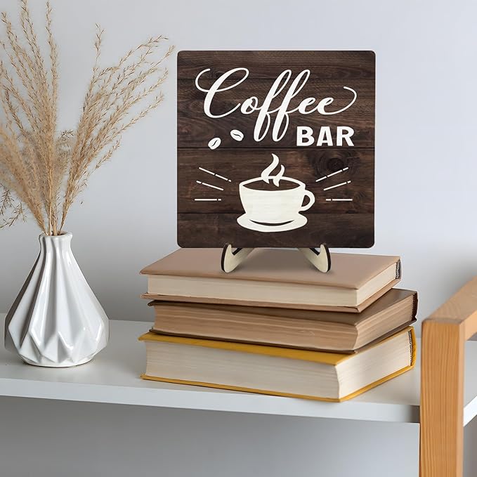 Funny Coffee Bar Decor Sign – Rustic Wooden Plaque for Coffee Station, Farmhouse Cafe Shelf Accessories, Desk or Kitchen Counter Decor,Birthday,Mother Day Gift 5.9 x 5.9 Inch (Brown) - Image 8
