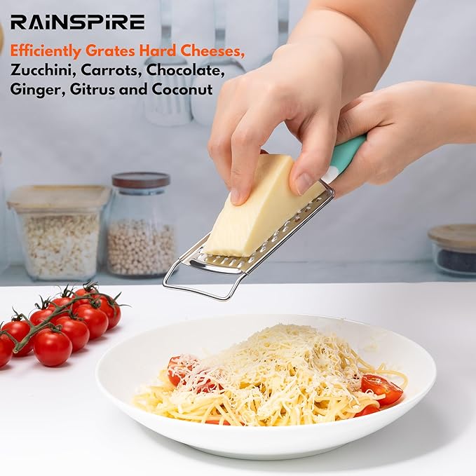 Rainspire Professional Cheese Graters for Kitchen Stainless Steel Handheld, Metal Lemon Zester Grater With Handle For Cheese, Chocolate, Spices, Kitchen Gadgets And Tools, Soft Grip Handle, Mint Green - Image 7