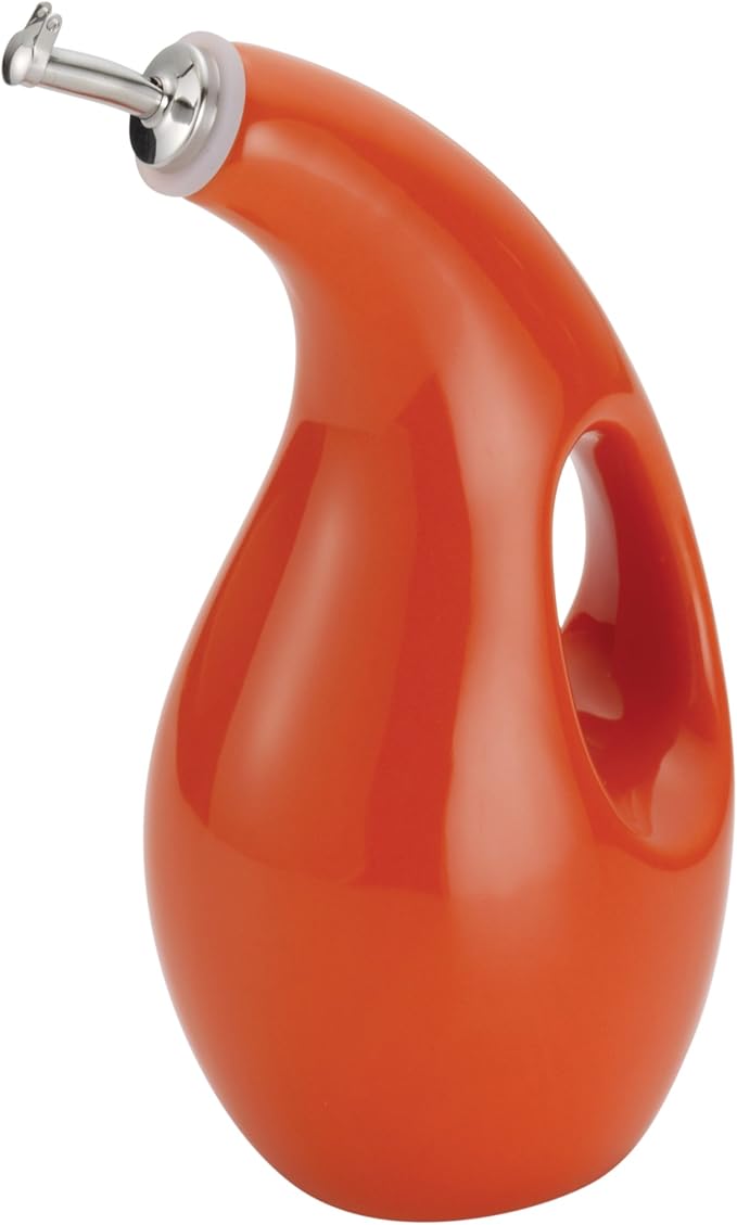 Rachael Ray Solid Glaze Ceramics EVOO Olive Oil Bottle Dispenser with Spout - 1 Piece, Orange - Image 6