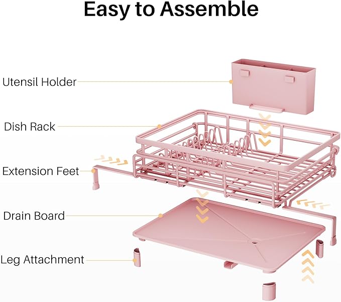 SNTD Dish Drying Rack - Extendable Dish Rack, Large Sink Drying Dish Drainer for Kitchen Counter, Stainless Steel Dish Strainer with Utensil Holder (Pink) - Image 8