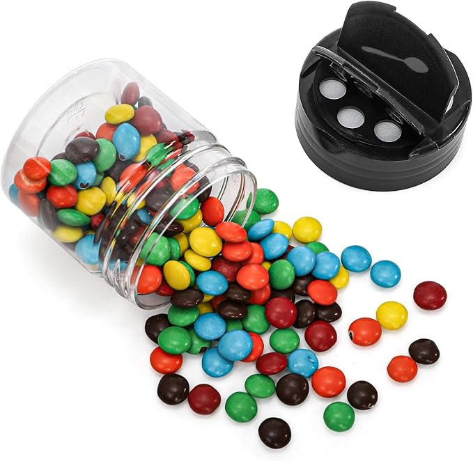 Foraineam 30 Pack Clear Plastic Jars 4 oz Mini Seasoning Bottles Spice Jars with Black Flip Cap to Pour Or Shaker, Round Food Safe Storage Containers with Lids for Spice Powders Cosmetics Crafts