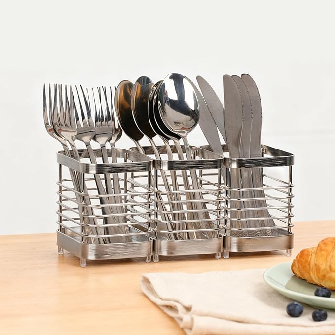 Utensil Holder, Stainless Steel Utensil Drying Rack for Kitchen Counter, Silverware Cutlery Flatware Holder Forks, Knives, Spoons, Chopsticks Organizer (Silver) - Image 7