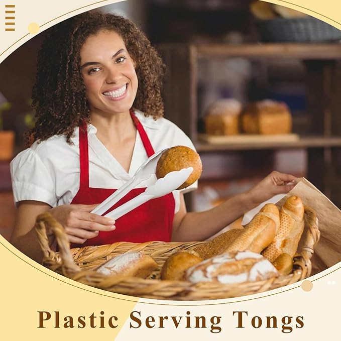 Tessco for you 50 Pcs Plastic Tongs for Serving Bulk, 9 Inch Plastic Disposable Serving Tongs, Heavy Duty Salad Tong for Kitchen, Buffet, BBQ, Events & Catering (White) - Image 6