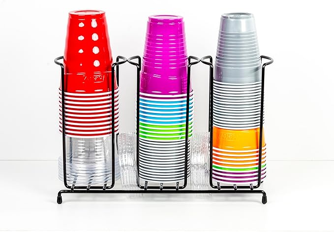 Inevibe Wire Frame Cup and Lid Organizer, 3 Compartment Metal Rack Design Storage Holder for Plastic, Coffee Beverage Cups - Image 6