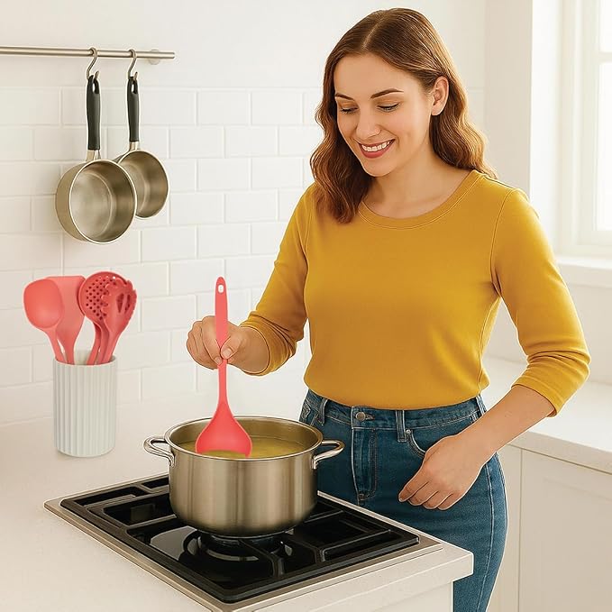 Glad Kitchen Utensils Set, 8pcs - Nonstick Cooking Tools with Utensil Holder - Nylon Spoon, Ladle, Skimmer, Spaghetti Server, and Turner Spatula Set - Dishwasher Safe, Rust - Image 6