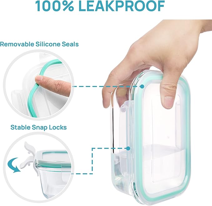 Vtopmart 8 Pack Glass Food Storage Containers with Airtight Lids, Glass Meal Prep Containers, Lunch Containers for Microwave, Oven, Freezer and Dishwasher, BPA Free - Image 7