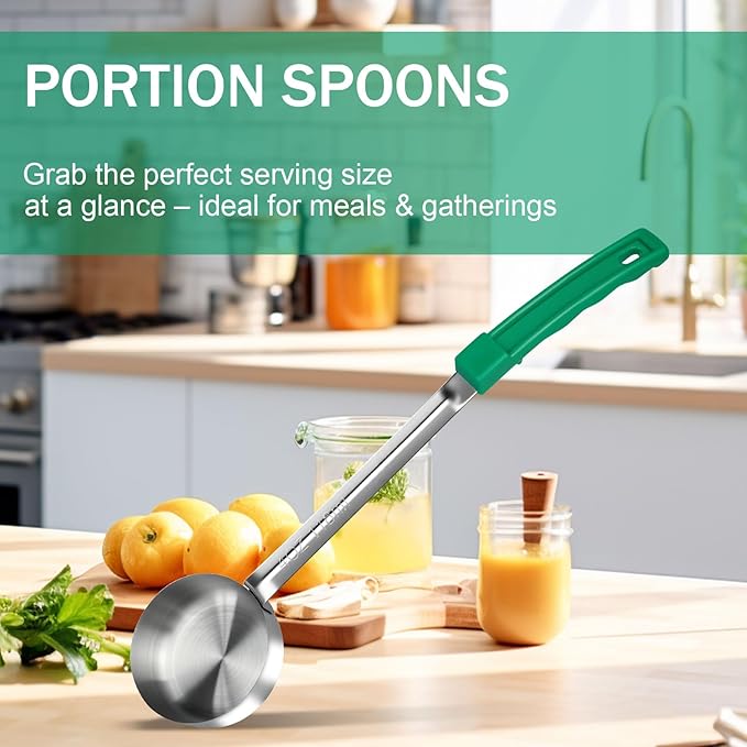 4 Ounce Solid Stainless Steel Portion Control Ladle Spoon - 2Pcs Pizza Sauce Serving Spoons Portion Ladle for Sauces, Perfect for Weight Watchers, Buffets, Parties