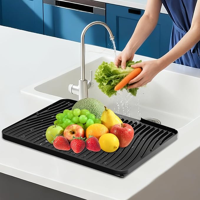 Silicone Dish Drying Mat for Kitchen Counter, Dish Drying Pad, Non-Slip Drain Pad with Built-in Drain, Heat Resistant Stone Drying Mat - Image 7