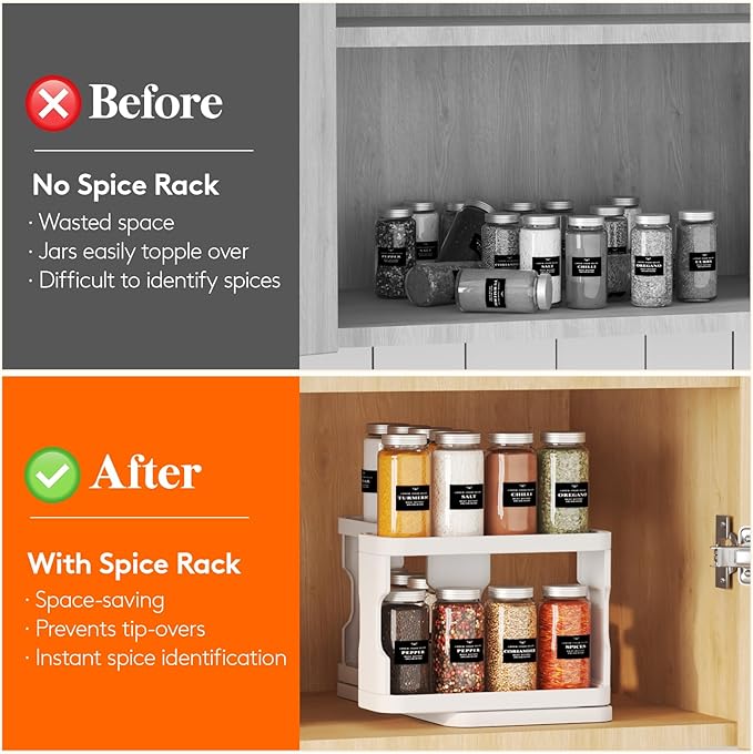 Lifewit Sliding Spice Rack for Cabinets, 6.4"H x 11.1"D x 6.1"W Slide Out Swive Cupboard Spice Organizer with Non-Slip Mat, Adjustable 2-Tier Shelves with Fence, Pull Out Medicine Cabinet Organization