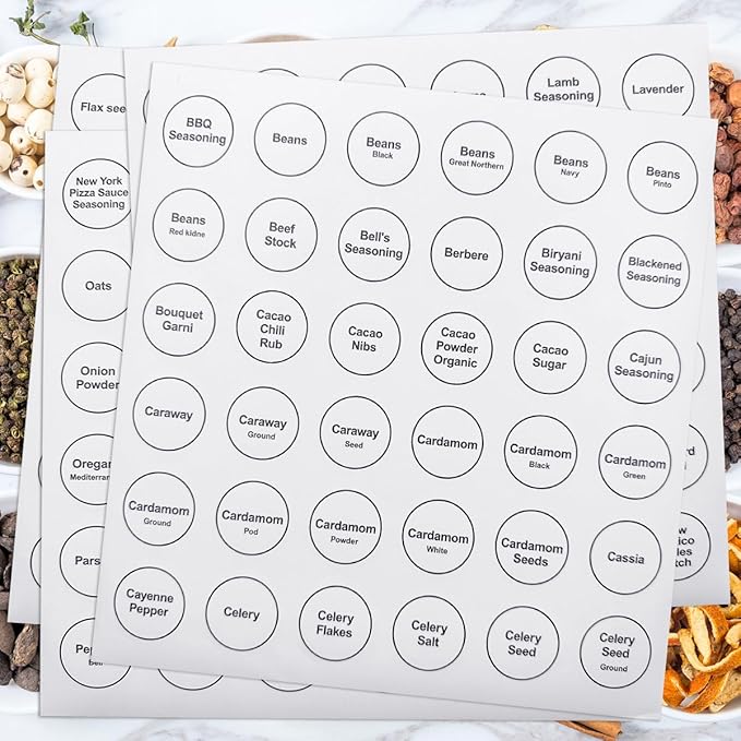 Spice Labels, 432Pcs Spice Labels Stickers 1.4in Waterproof Adhesive Round Preprinted Spice with Blank Label White Tear Resistant Sticker for Kitchen Jars Caps Food Containers Organizers (White) - Image 6
