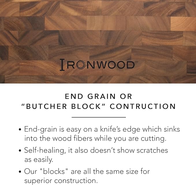 Ironwood Gourmet Large End Grain Prep Station Acacia Wood Cutting Board, 14 x 20-Inch, Brown - Image 8