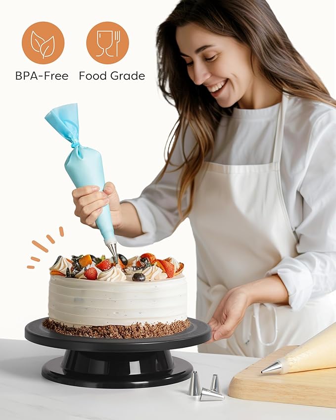 Kootek 71PCs Cake Decorating Kit, Baking Supplies Tools - Includes Cake Stand Turntable, 12 Icing Piping Tips Set, 2 Frosting Spatulas, 3 Scrapers, 50+2 Piping Bags, Coupler, Video Tutorial, Booklet - Image 7