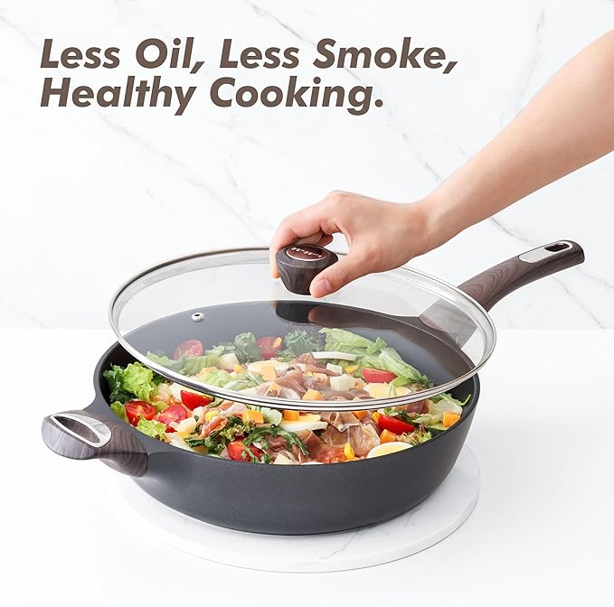 SENSARTE Nonstick Frying Pan Skillet with Lid, 10.5 Inch Deep Frying Pan, 3.8 Qt Non Stick Saute Pan with Cover, Induction Pan, Healthy Non Toxic Cooking Pan with Helper Handle, PFOA PFOS Free - Image 8