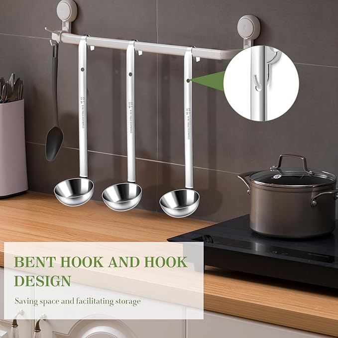 8pcs Stainless Steel Ladle 2 Oz Soup Ladle 10" long Spoon Heavy-Duty Metal Spoon Sets big spoons for cooking Serving Soups, Gravy, Portioning, Stirring - Image 7