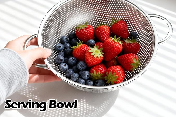 Leonyo Stainless Steel Colander for Kitchen, Micro-Perforated Metal Strainer with Handles for Draining Pasta, Strainers and Colanders Set of 3(1-3-5Quart) for Rinsing, Steaming, Dishwasher Safe - Image 9