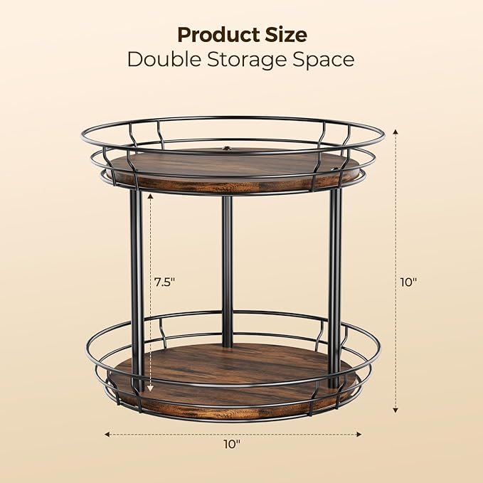 LAMU 10'' Lazy Susan Turntable Organizer, 2 Tier Round Rotating Spice Rack Organization for Kitchen Cabinet and Countertop, Wooden Lazy Susan for Table Top, Pantry, Bathroom, Vanity, Home Decor - Image 9