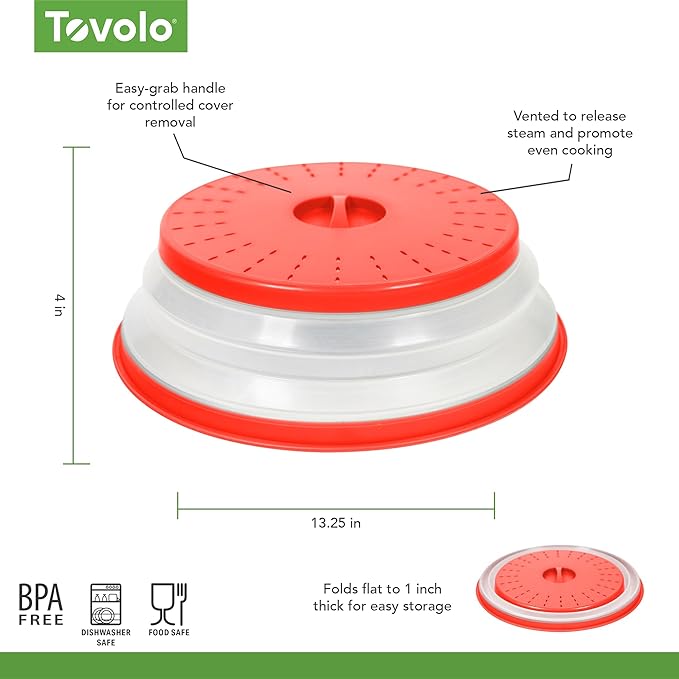 Tovolo Microwave Splatter Cover for Food, Large (Candy Red Apple) - Collapsible & Vented Silicone Splatter Guard Lid - Microwave Plate & Dish Cover with Handle - BPA-Free Kitchen Gadget for Meal Prep - Image 6