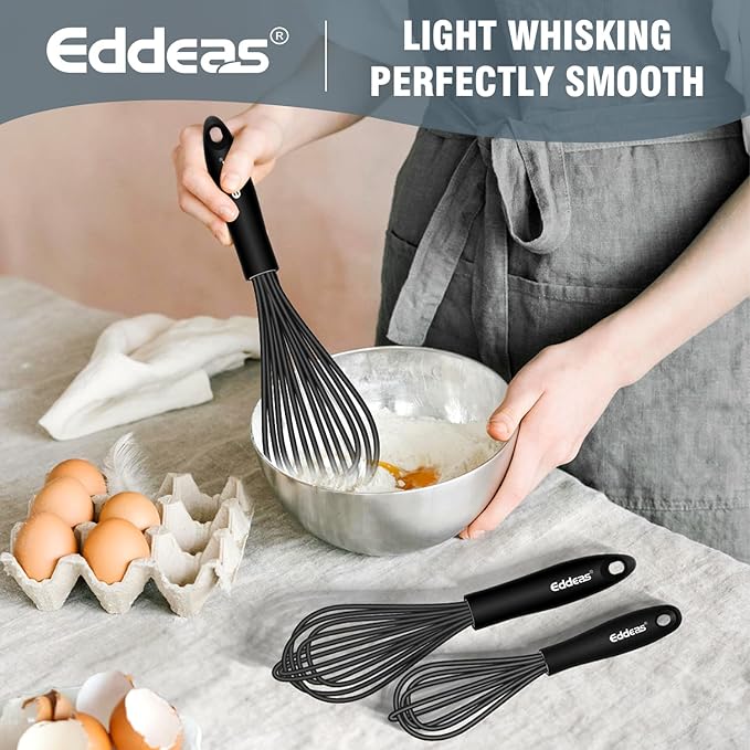 Whisks For Cooking - 500 °F Heat Resistant Silicone Whisk, Heavy Duty 7",9"&11inch Non-Scratch Balloon Kitchen Wisk tool Set, for cooking Wisking, Blending, Beating, Stirring, 3 Piece Black - Image 8