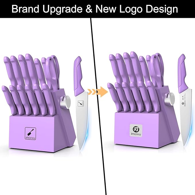 imarku® Kitchen Knife Set, Sharp Knives Set with Built-in Sharpener, Stainless Steel Block Knife Set and Non-Slip Ergonomic Handle, Dishwasher Safe, 14 PCS Professional Knife Set for Gift, Lavender - Image 7